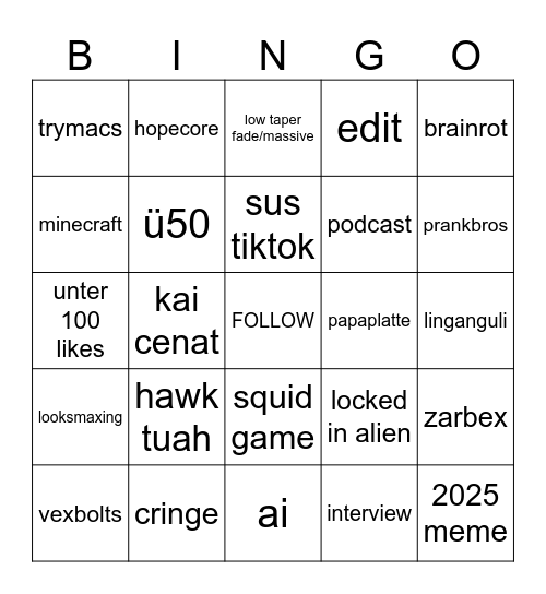 TIKTOK BINGO Card