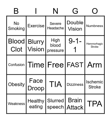 Stroke Prevention Bingo Card