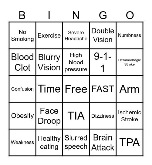 Stroke Prevention Bingo Card