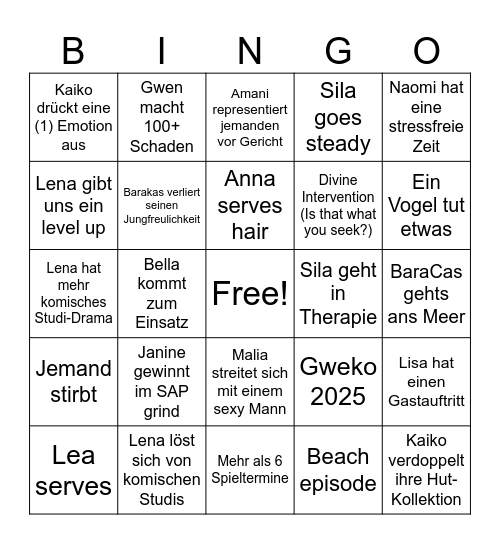 DnD friendgroup Bingo Card