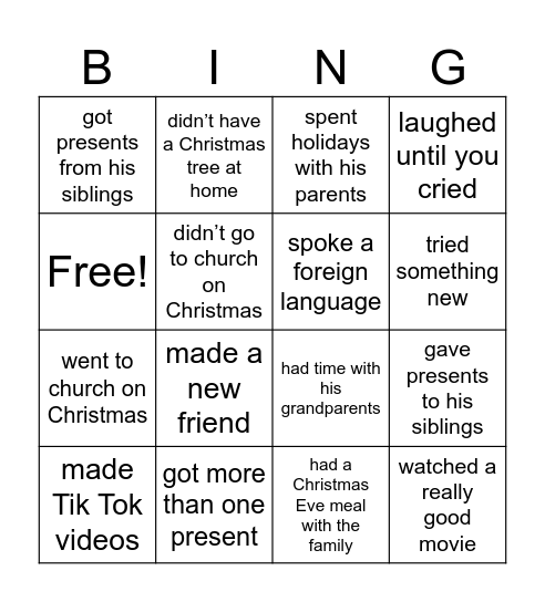 After Christmas Bingo Card