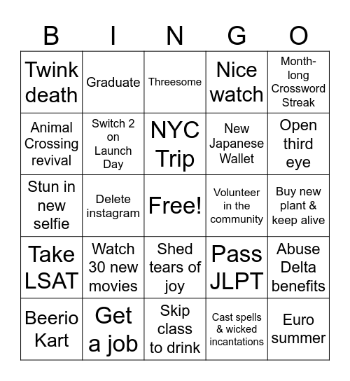 2025 Bingo Card