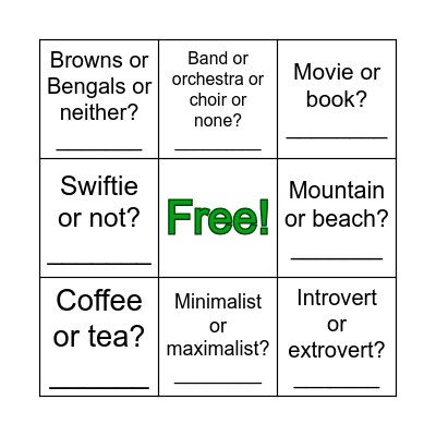 Get to know ya Bingo Card