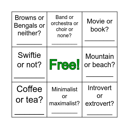 Get to know ya Bingo Card