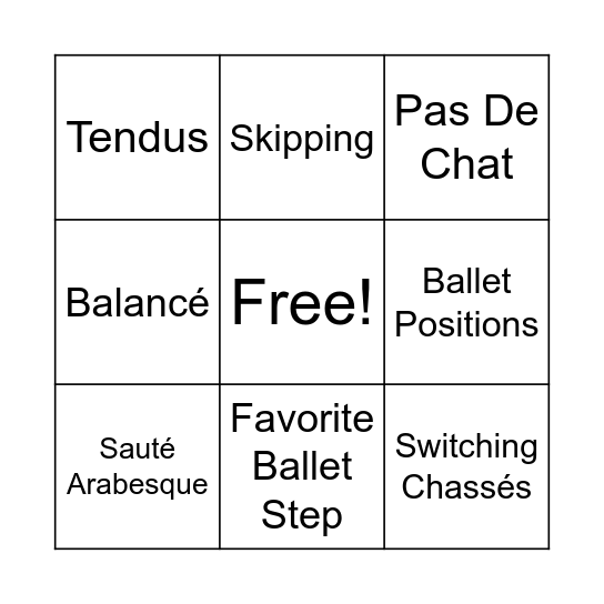 Ballet Bingo Card