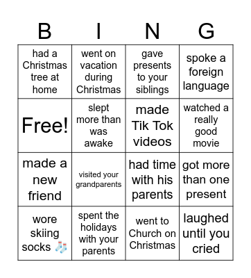 After Christmas Bingo Card