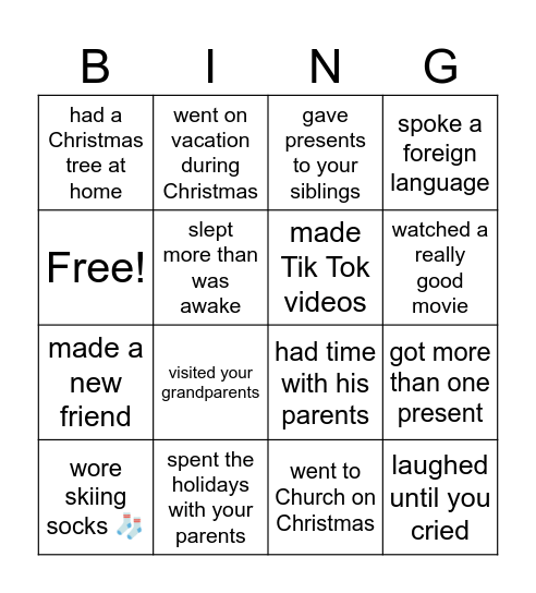 After Christmas Bingo Card