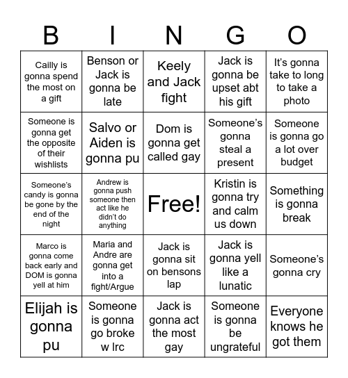 Hangout bingo Card