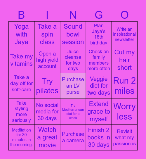 2025 Self-Care Bingo Card
