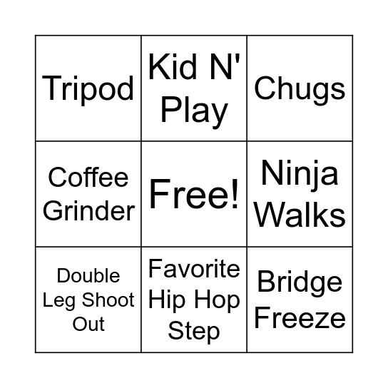 Intermediate Hip Hop Bingo Card