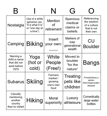 Central Boulder Living Bingo Card