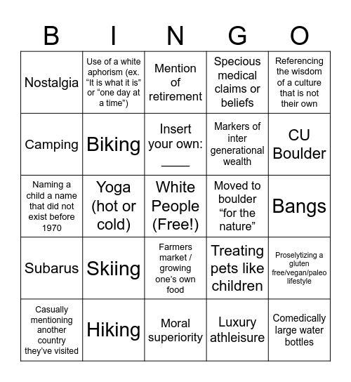 Central Boulder Living Bingo Card