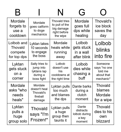 M+ Bingo Card: The Thovald, Lolbob, Mordale, and Lyktan Edition! Bingo Card