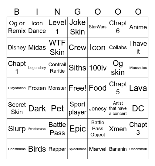 Untitled Bingo Card