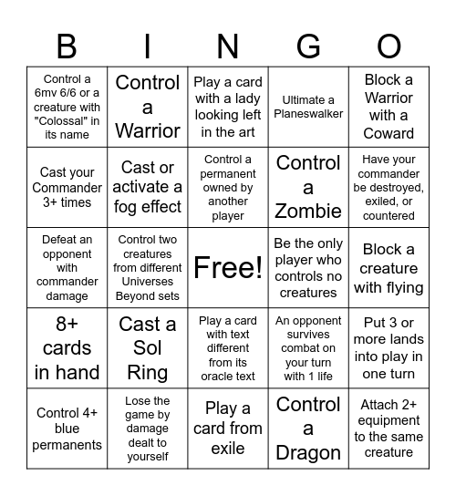 Commander Bingo Card