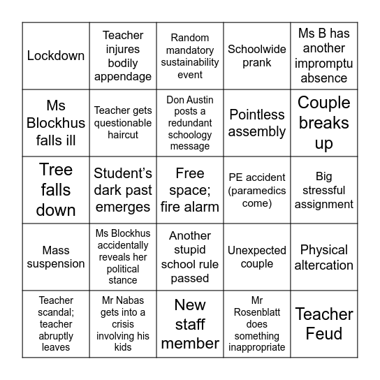 Fletcher 2025 Bingo Card