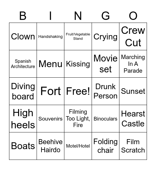 Home Movie Road Trip! Bingo Card