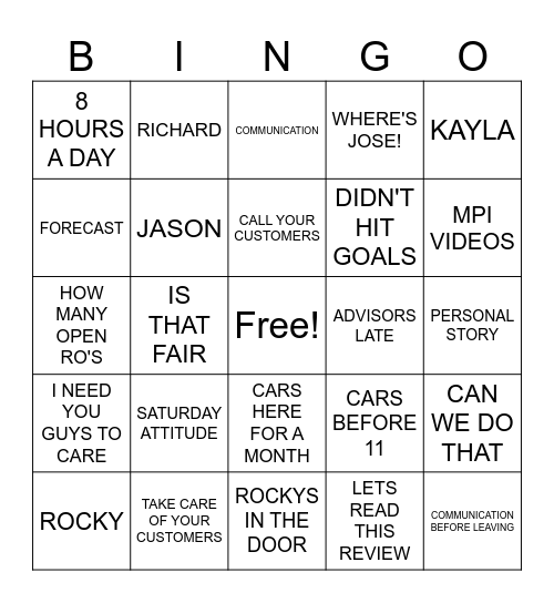 Untitled Bingo Card