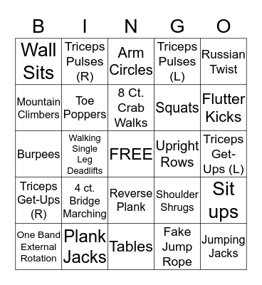 Fitness Bingo Card