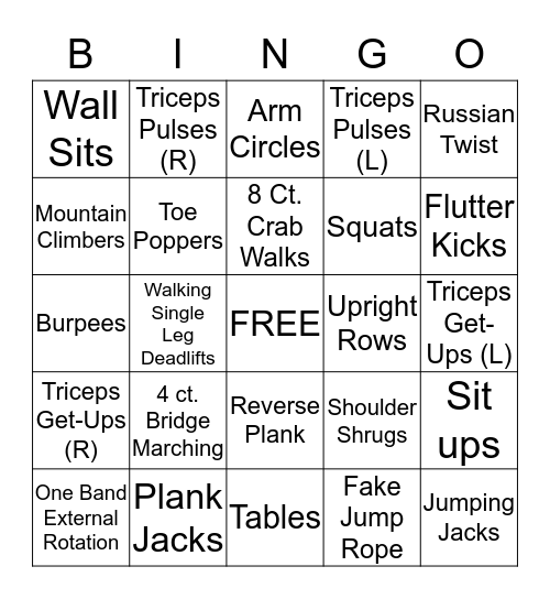 Fitness Bingo Card