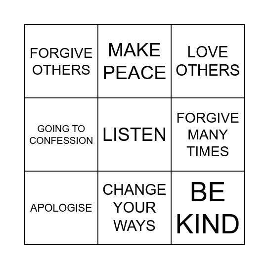 FORGIVENESS Bingo Card