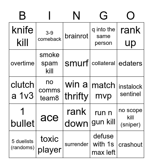 Valorant Bingo Card