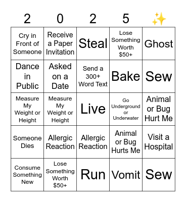 My New Year's Resolutions Bingo Card