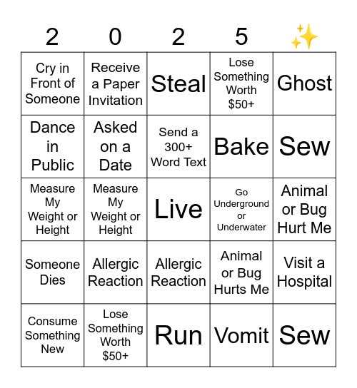 My New Year's Resolutions Bingo Card