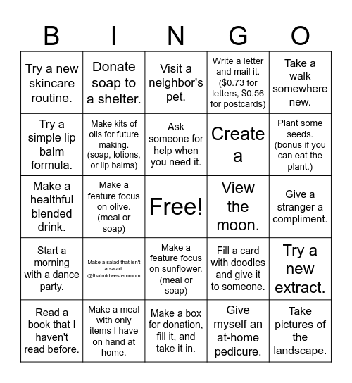 January 2025 Bingo Card