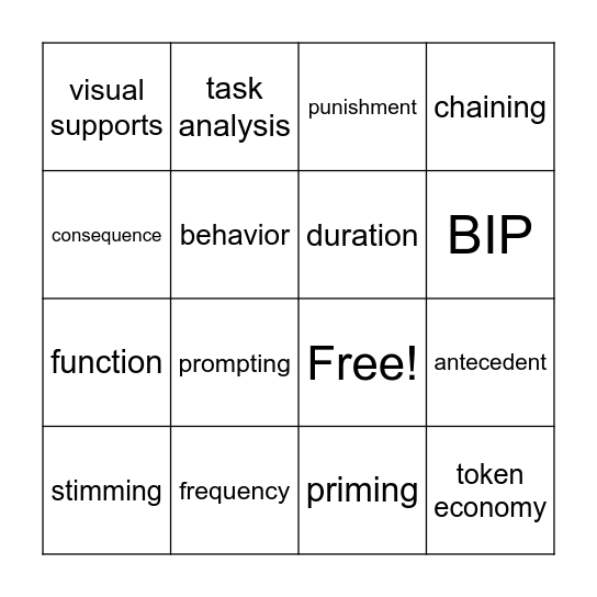 Behavior BINGO Card