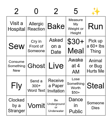 My New Year's  ̶R̶e̶s̶o̶l̶u̶t̶i̶o̶n̶s̶  Expectations Bingo Card