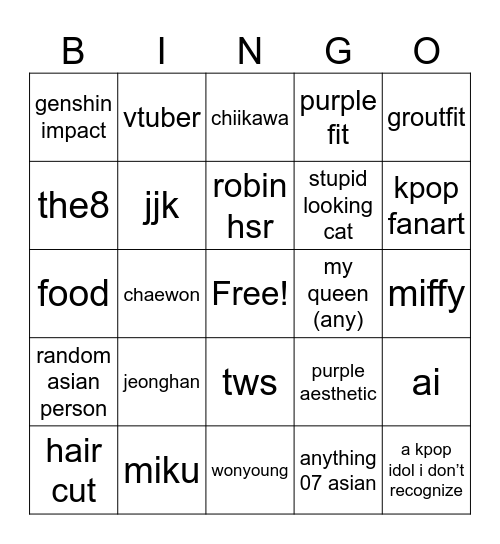 karen’s pinterest Bingo Card