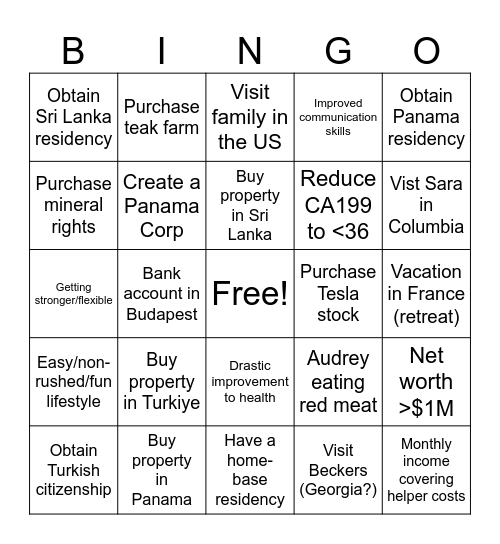 Live our Lives Fully Bingo Card