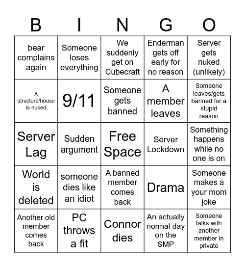 SMP bingo Card