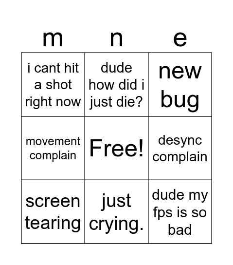 naevz cry Bingo Card
