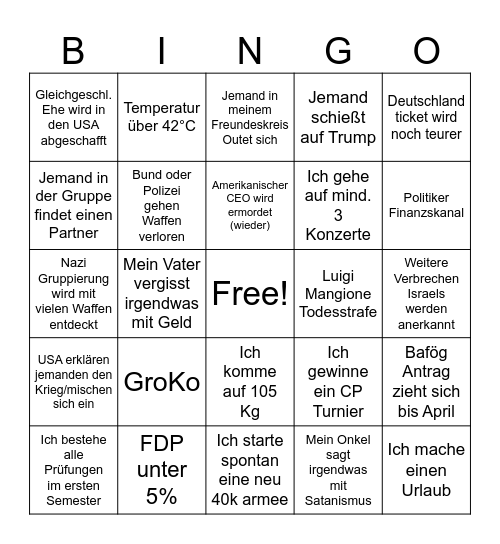 2025 Bullshit Bingo deutsch Bingo Card