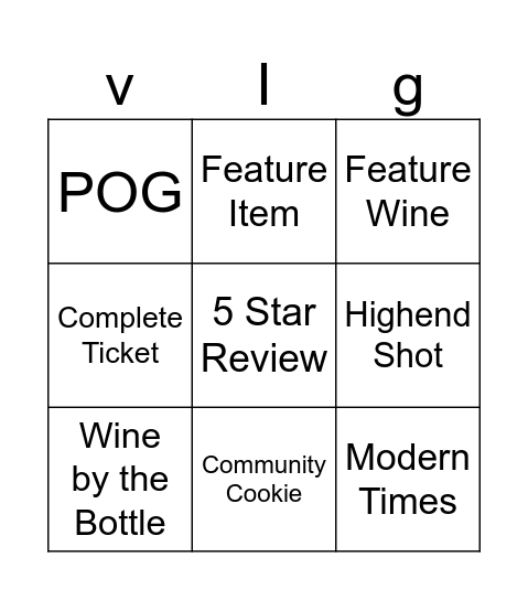 Vig Bingo VNC Bingo Card