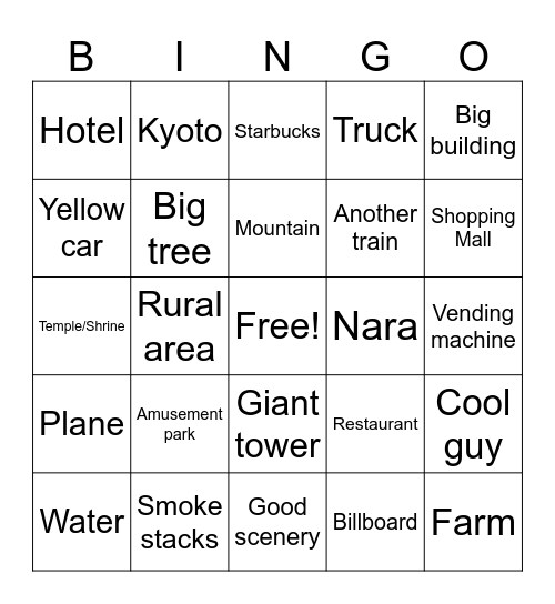 Japan Bingo Card