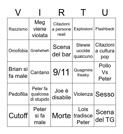 Bingo dei Griffins Bingo Card