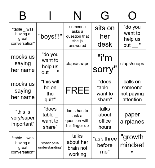 Untitled Bingo Card