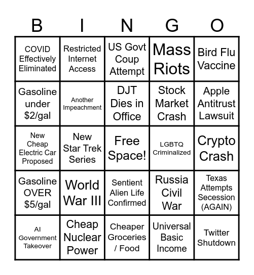 2025 BINGO EXTREME EDITION!! Bingo Card