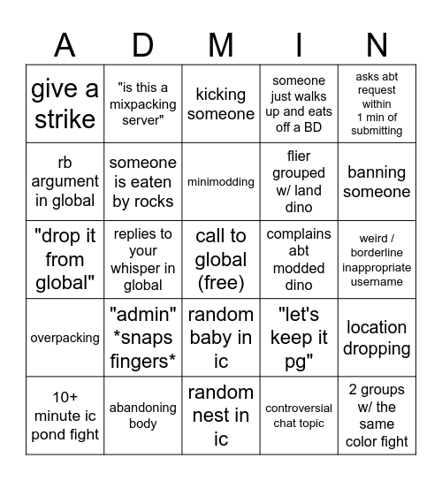 LFaW admin bingo Card