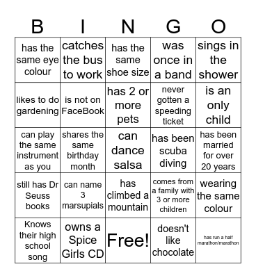 Find someone who ....  Bingo Card