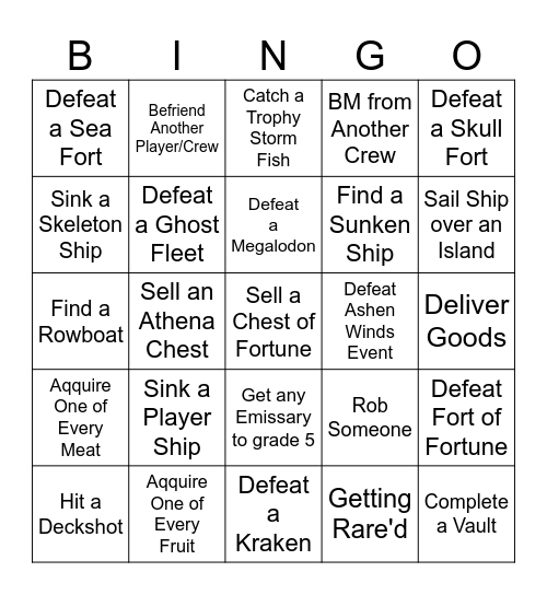 Sea of Thieves Bingo Card