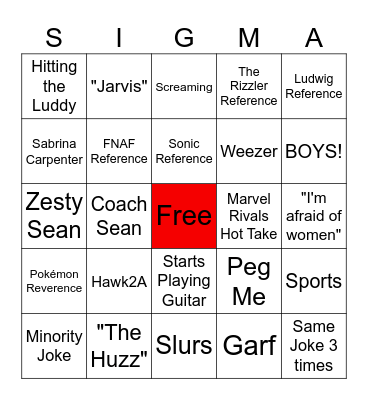 Sigmagooner Bingo Card