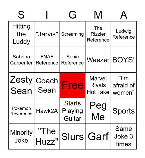 Sigmagooner Bingo Card