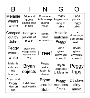 Peggy's Wedding Bingo Card