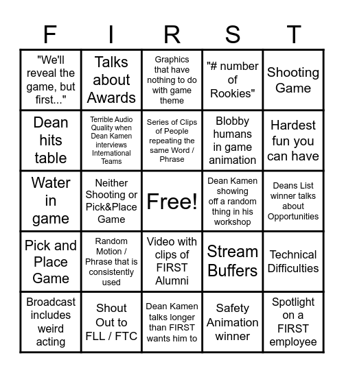 FRC Kickoff Bingo Card