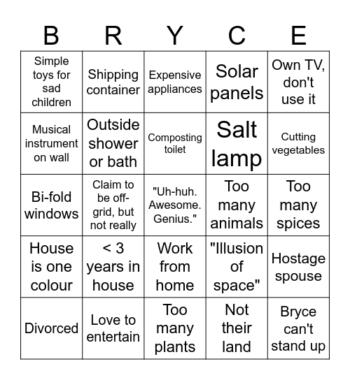 Tiny Homes Bingo Card