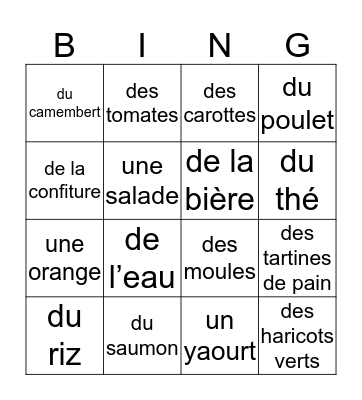 La pyramide alimentaire Bingo Card